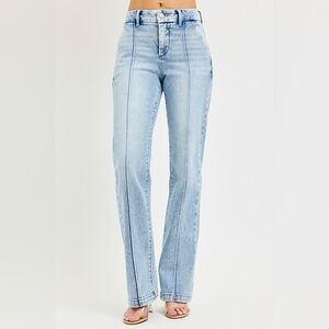 RISEN Tummy Control High Rise Straight Pin Tuck Jeans